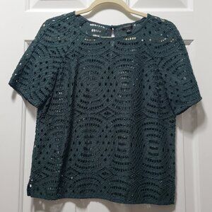 Ann Taylor Green Boxy Open Lace Blouse | Small